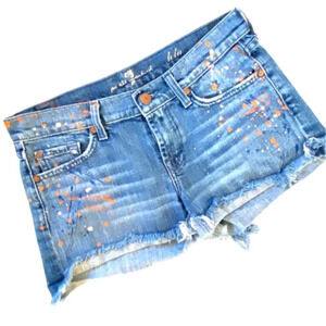 Seven  7 Lola Denim Cut Off Shorts Paint Splatter Womens 26 Denim Jean Raw Hems